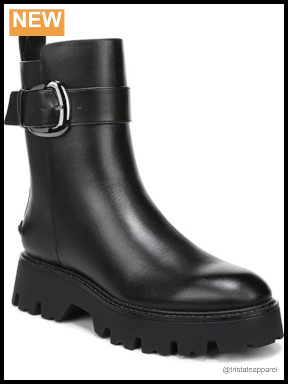 Women's Ankle Bootie Combat Boot Leather and PU Lug Sole Zipper